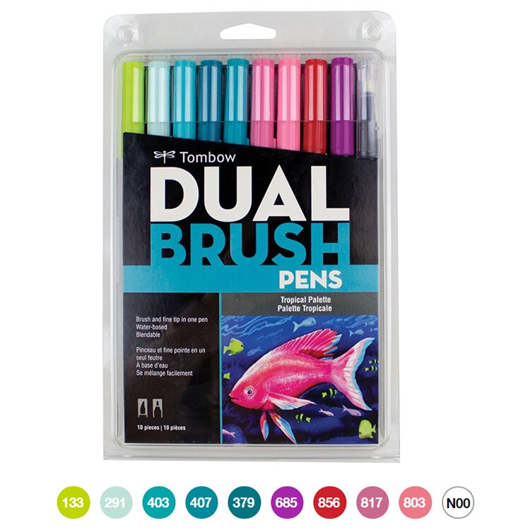 TOMBOW-rotulador de doble pincel ABT para acuarela, conjunto de 108 colores, dibujo, caligrafía, Pastel brillante, retrato de galaxia gris: Tropical Palette