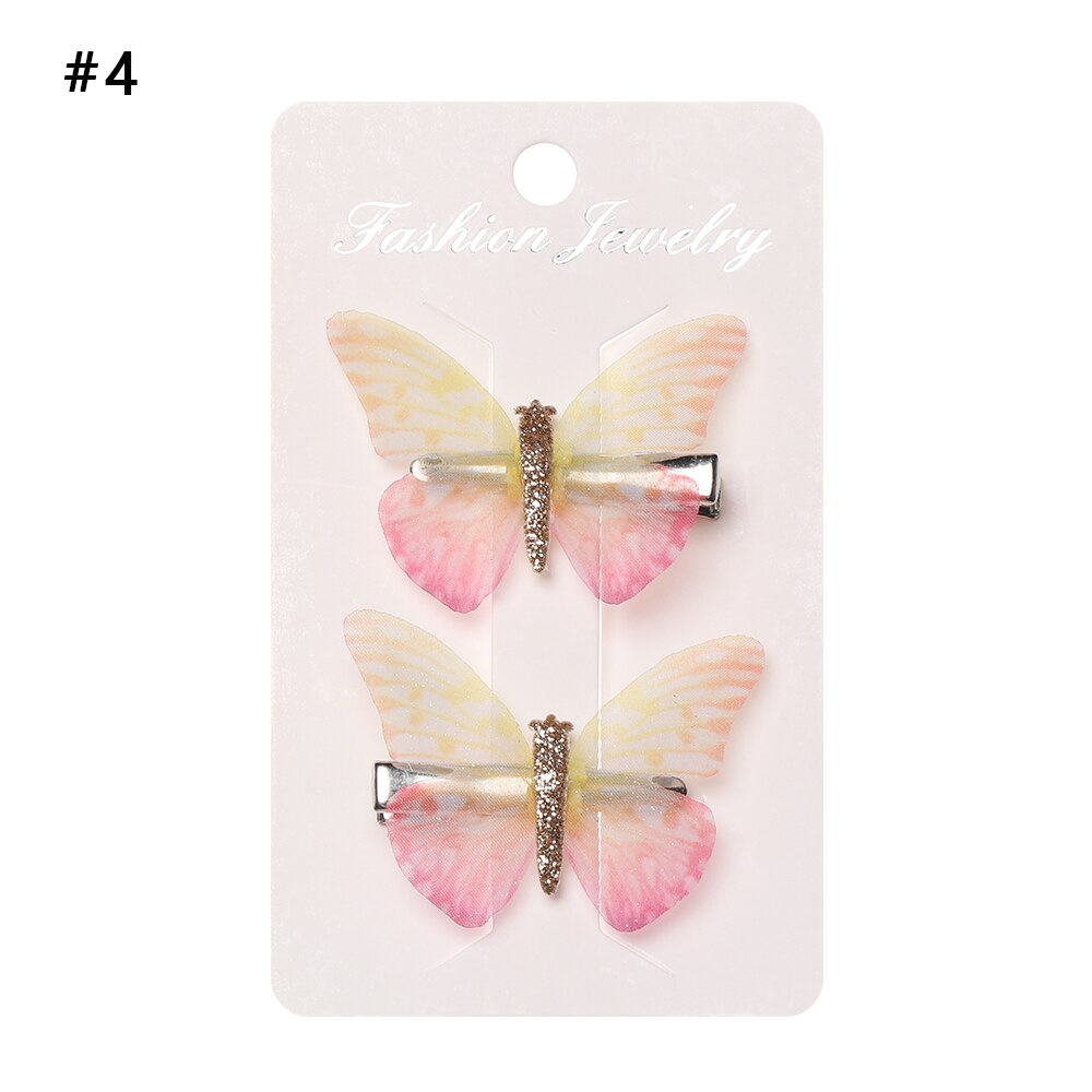 2 Pcs Girls Colorful Butterfly Cartoon Hairpin Children Hair Clips Crystal Sequins Barrettes Princess Hair Accessories: 04