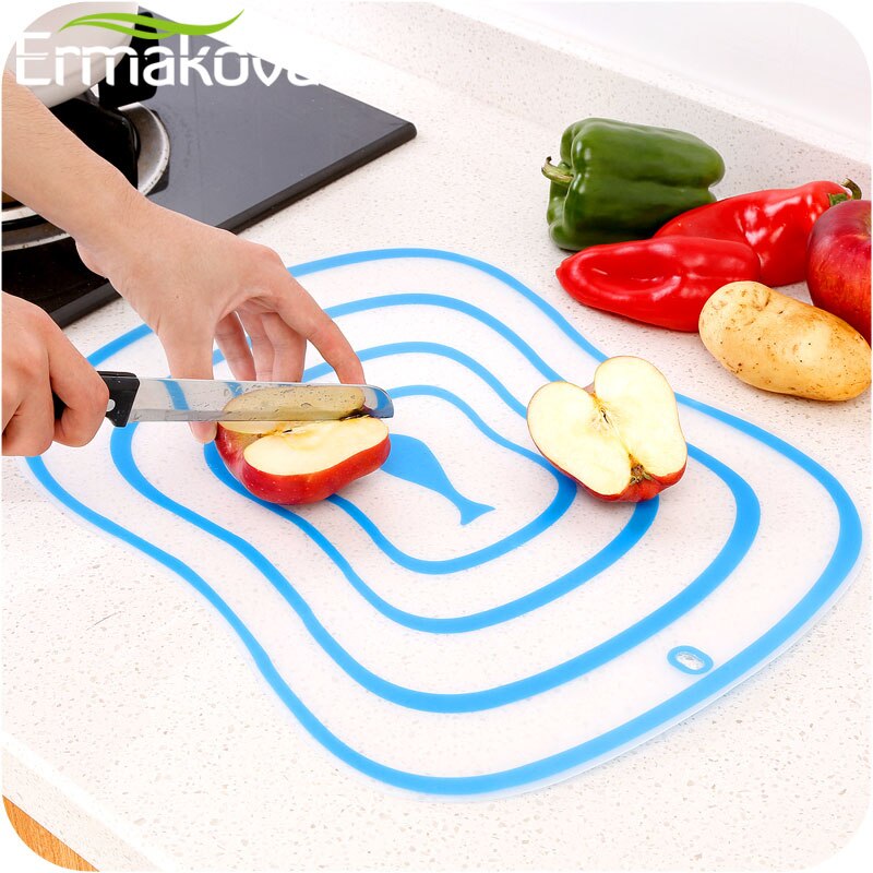 ERMAKOVA Conjunto de 4 de plástico Flexible cortar tapete bloque de corte de cocina placa antideslizante antimicrobianos con iconos de comida