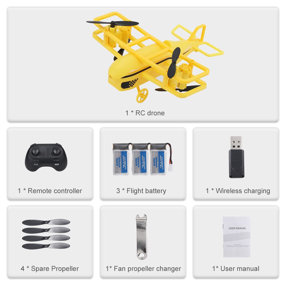 JJRC H95 RC Plane Mini Airplane Altitude Hold Function Auto Hover Headless Mode 360 Rotation One Button Takeoff Outdoor Toy: Yellow 3B