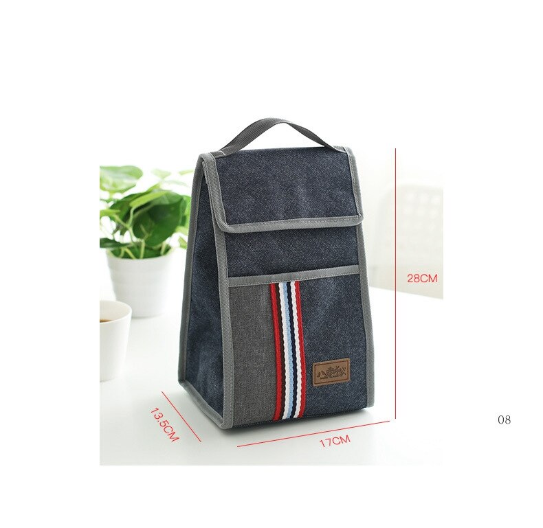 Lancheira térmica com isolamento de pano jeans, bolsa térmica para piquenique casual masculina e feminina: Default Title