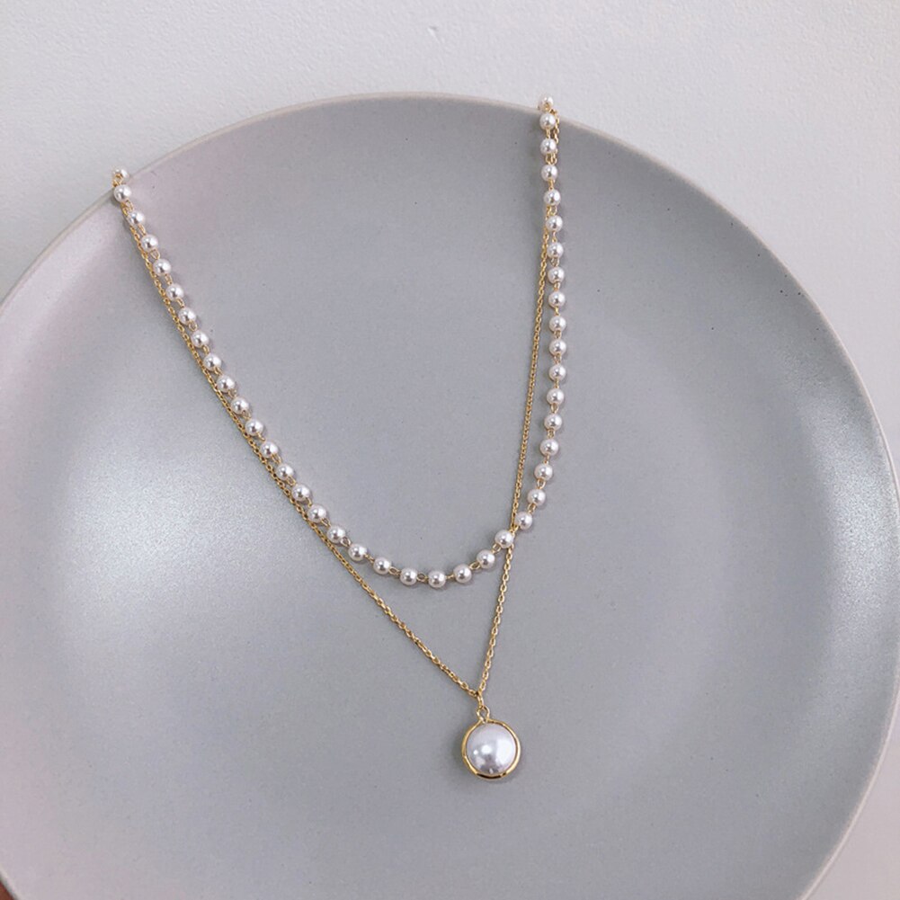 2020 nuovo Doppio strato Catena Dell'oro Della Collana Del Choker Delle Donne di Stile Coreano Collana Del Pendente Della Perla Gioelleria Raffinata E Alla Moda Collare: Default Title