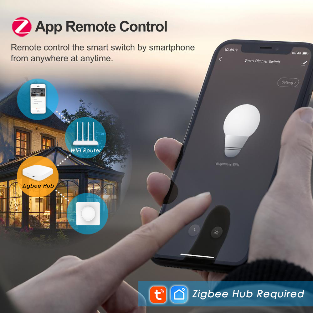 Intelligenter zigbee-drehschalter mit led-dimmfunktion, kompatibel mit tuya zigbee hub und smart life app 220v 110v /uk), unterstützt alexa und google home.