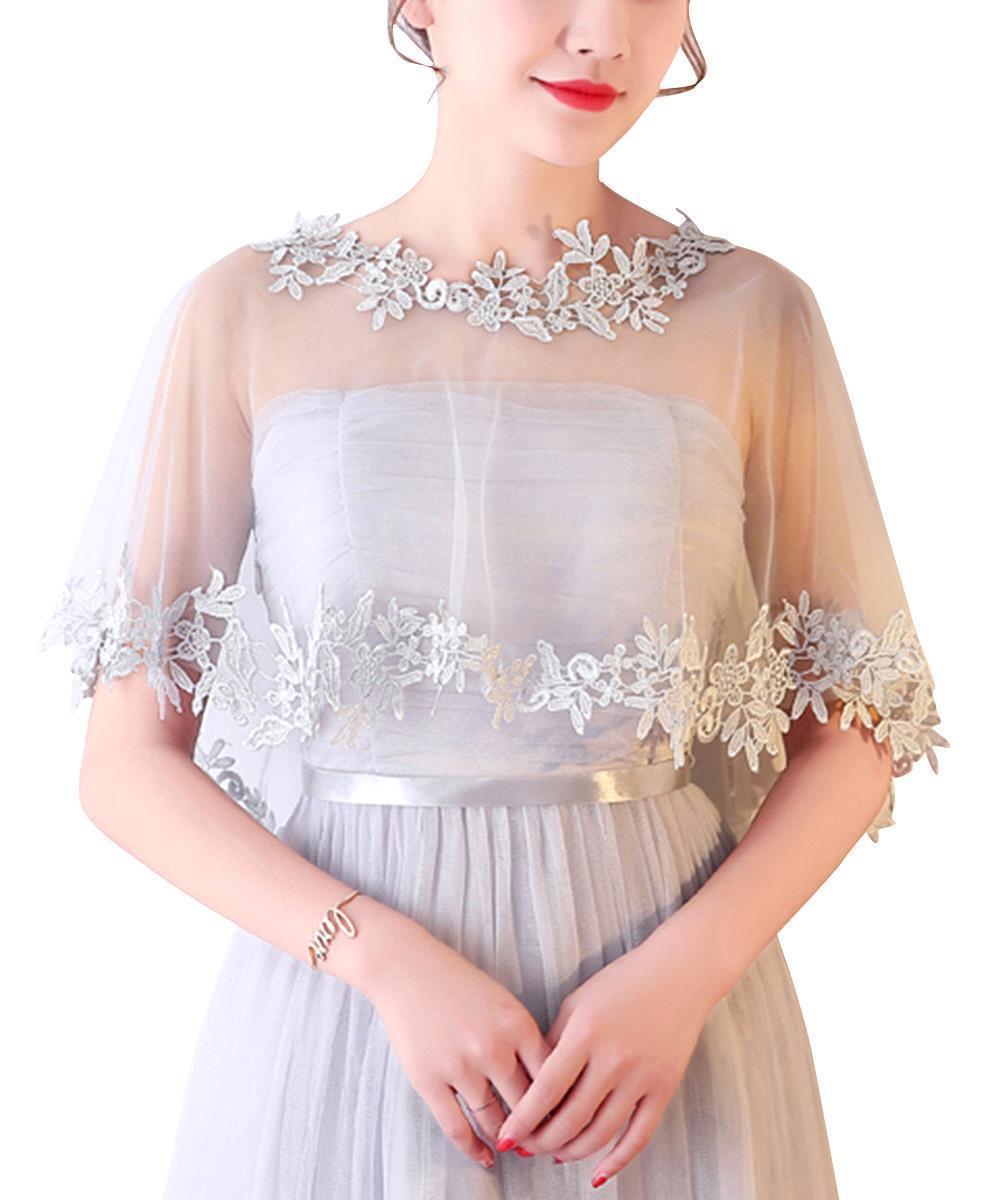 Multi-color Lace Bolero Wraps Women Bridal Cape Lace Female Shawl Evening Party Capes Short Bridal Wrap Wedding Accessories: gray
