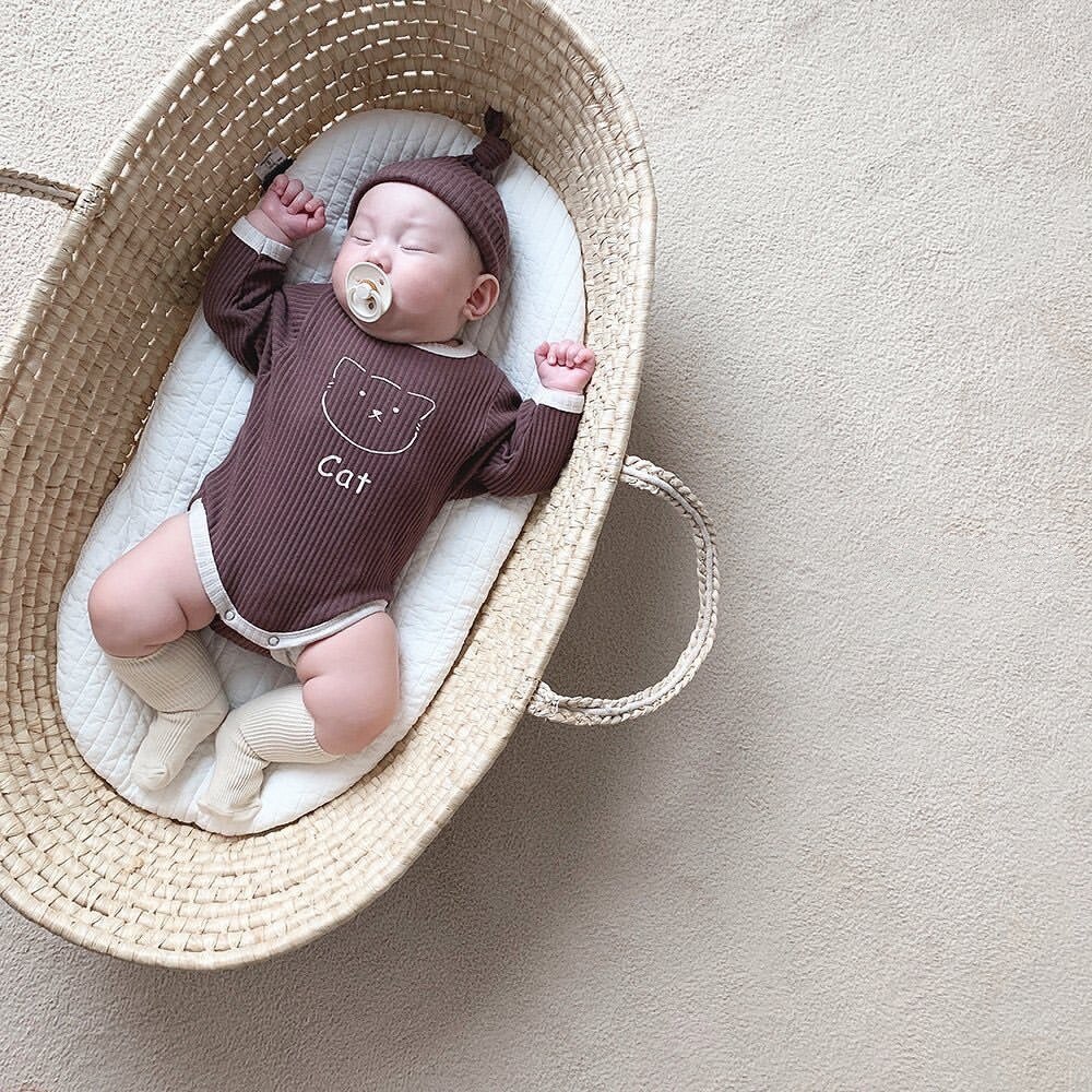 Leuke Kat Afdrukken Lange Mouw Overall Met Cap Baby Kids Effen Kleur Casual Outfits Baby Jongens En Meisjes Kleding