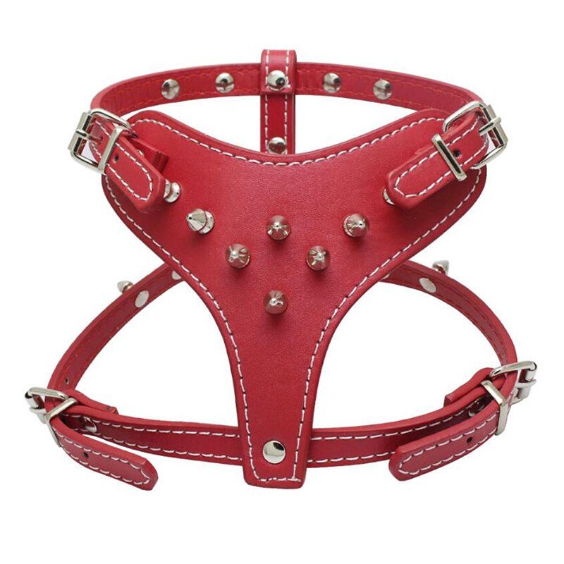 PU Leather Spiked Studded Dog Harness Pet Pitbull Adjustable Harness Collar For Medium Large Dogs Boxer Bull Terrier: Red