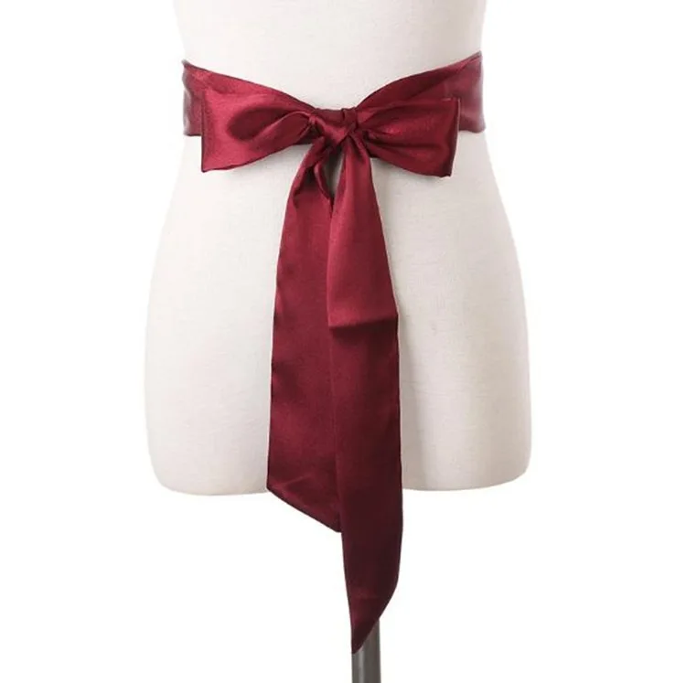 Accesorios de ropa suave para mujer, cinturón de bufandas de seda, cinta de Color sólido para vestido, bufanda larga de gasa para mujer, cinturones con lazo de 180cm: Borgoña