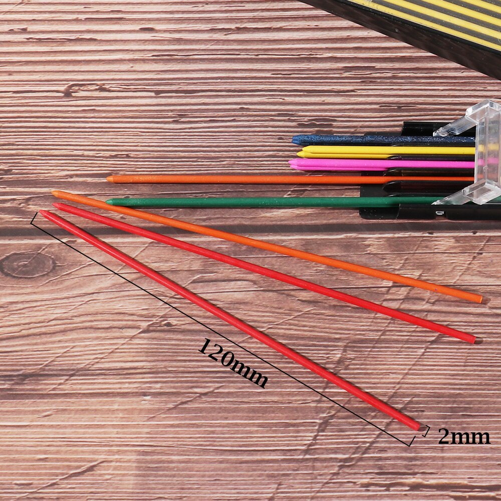 12 PCs/Box Thick 2B Coloured Pencil Lead 2mm Mechanical Pencil Lead Refill Art Sketch Drawing Tools Smooth Automatic Pen Refill