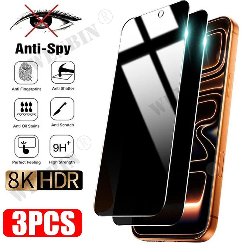 3Pcs Privacy Screen Protector For iPhone 17 Pro Max 17Air 16 15 14 13 Pro Max Anti-spy Protective Glass For iPhone 17 Pro Max