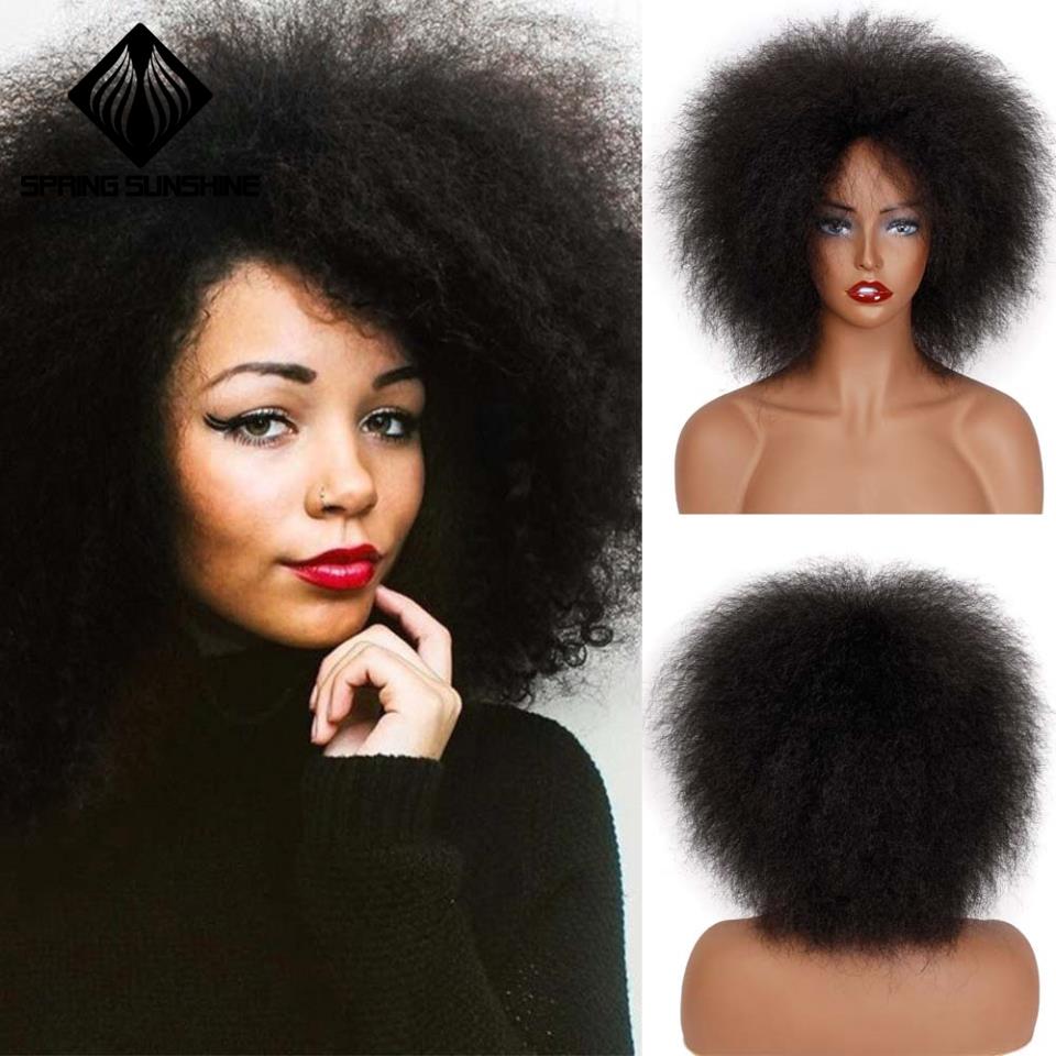 Lente Sunshine 6 Inch 100G Synthetische Pruik Korte Pruiken Afro Yaki Recht Zwart Haar Voor Afro-amerikaanse Vrouwen