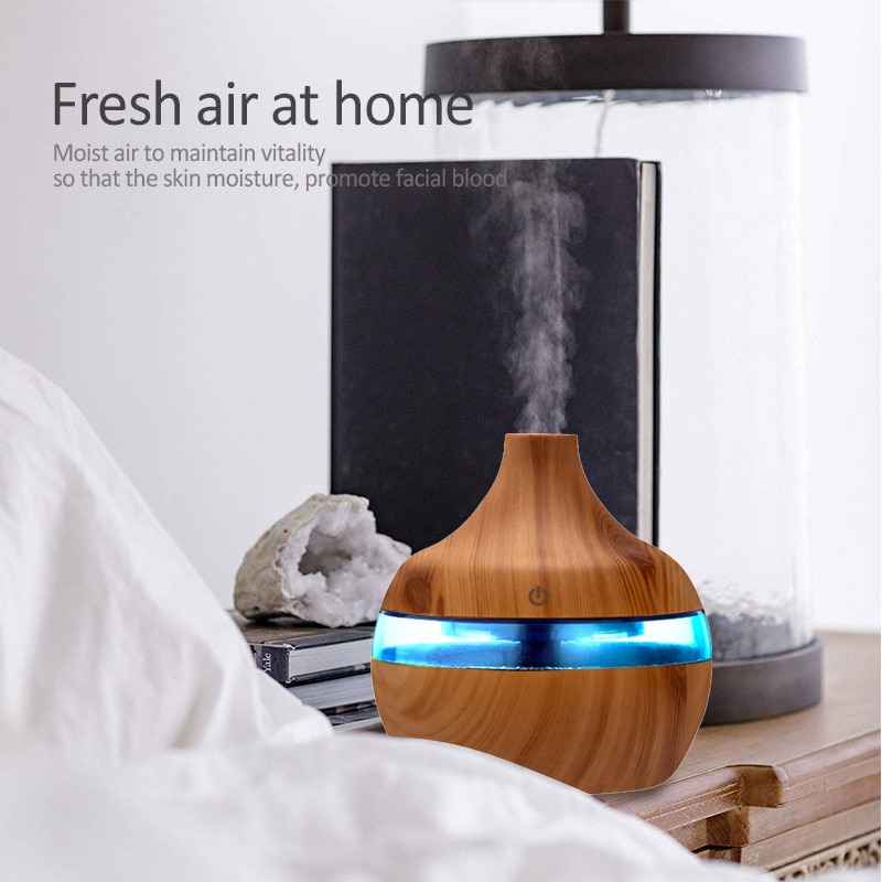 300Ml Usb Elektrische Aroma Air Diffuser Hout Ultrasone Luchtbevochtiger Essentiële Olie Aromatherapie Cool Mist Maker Voor Thuis Auto