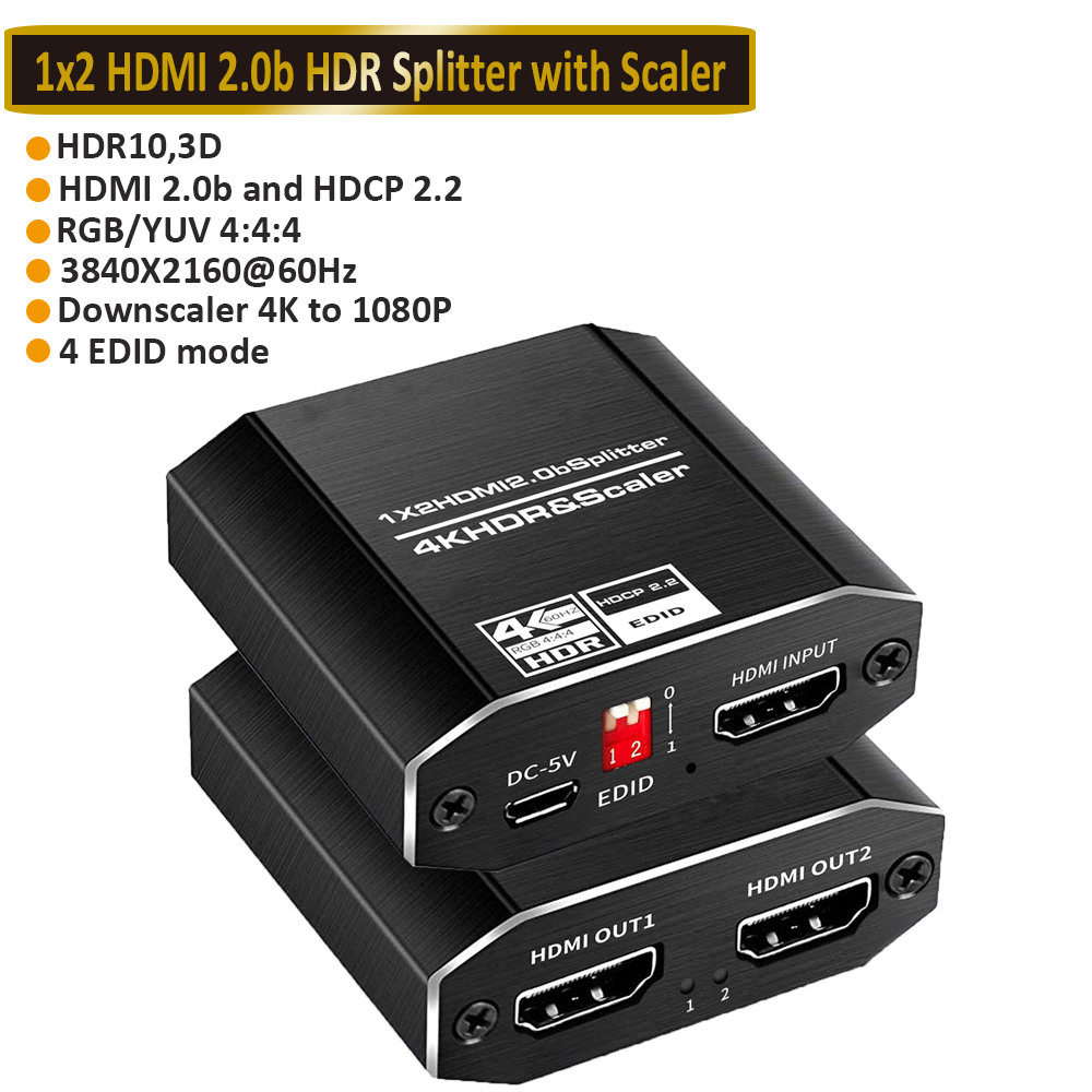 Répartiteur HDMI 2023 pour ordinateur portable, 1x2, 4K, vidéo, audio, prise en charge 3D HDR, 4K, 60Hz, 2.0: Rouge / 3M