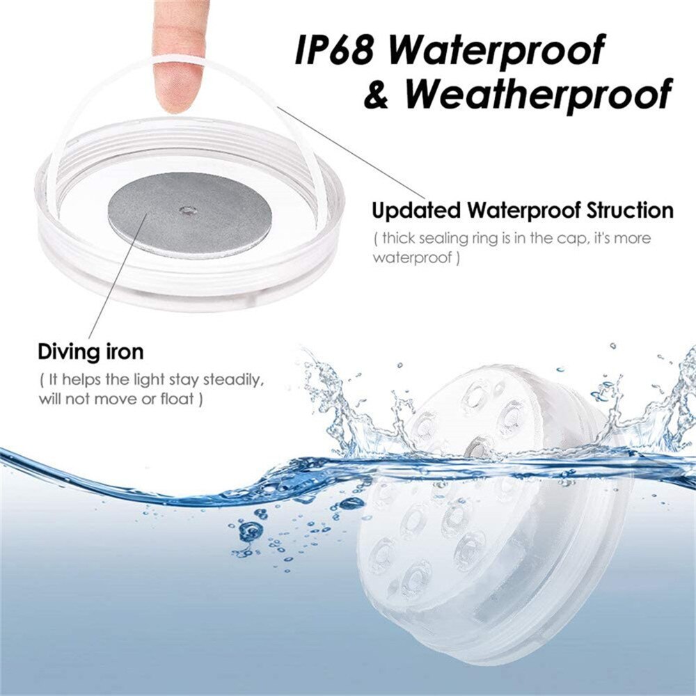 USB Power Supply Remote Control Wireless 13 LED Underwater RGB Submersible Light with Magnet Night Light Swimming Pool Light