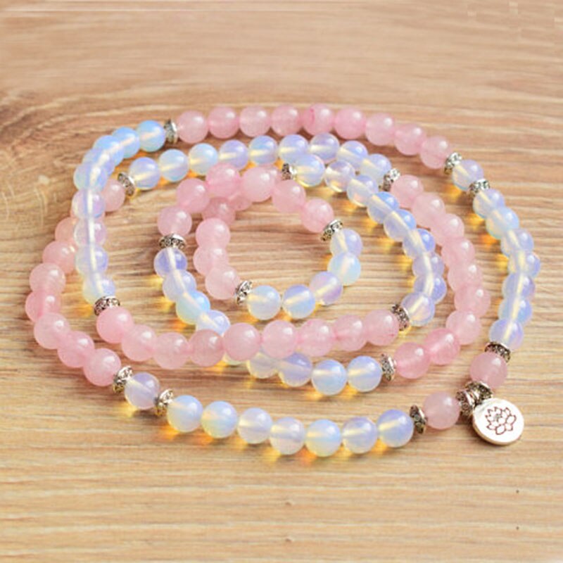 108 Spiritual Stones Natural Ge-mstone Mala Fertility Opalite RoseQuartz Bracelet Womens Wrap OM bracelet lotus mala