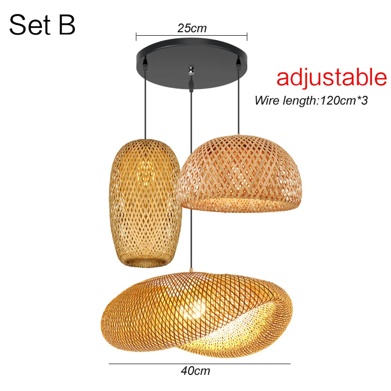 Lustre japonais en rotin de bambou naturel, lampes suspendues tissées à la main, abat-jour en osier, Suspension d'éclairage E27