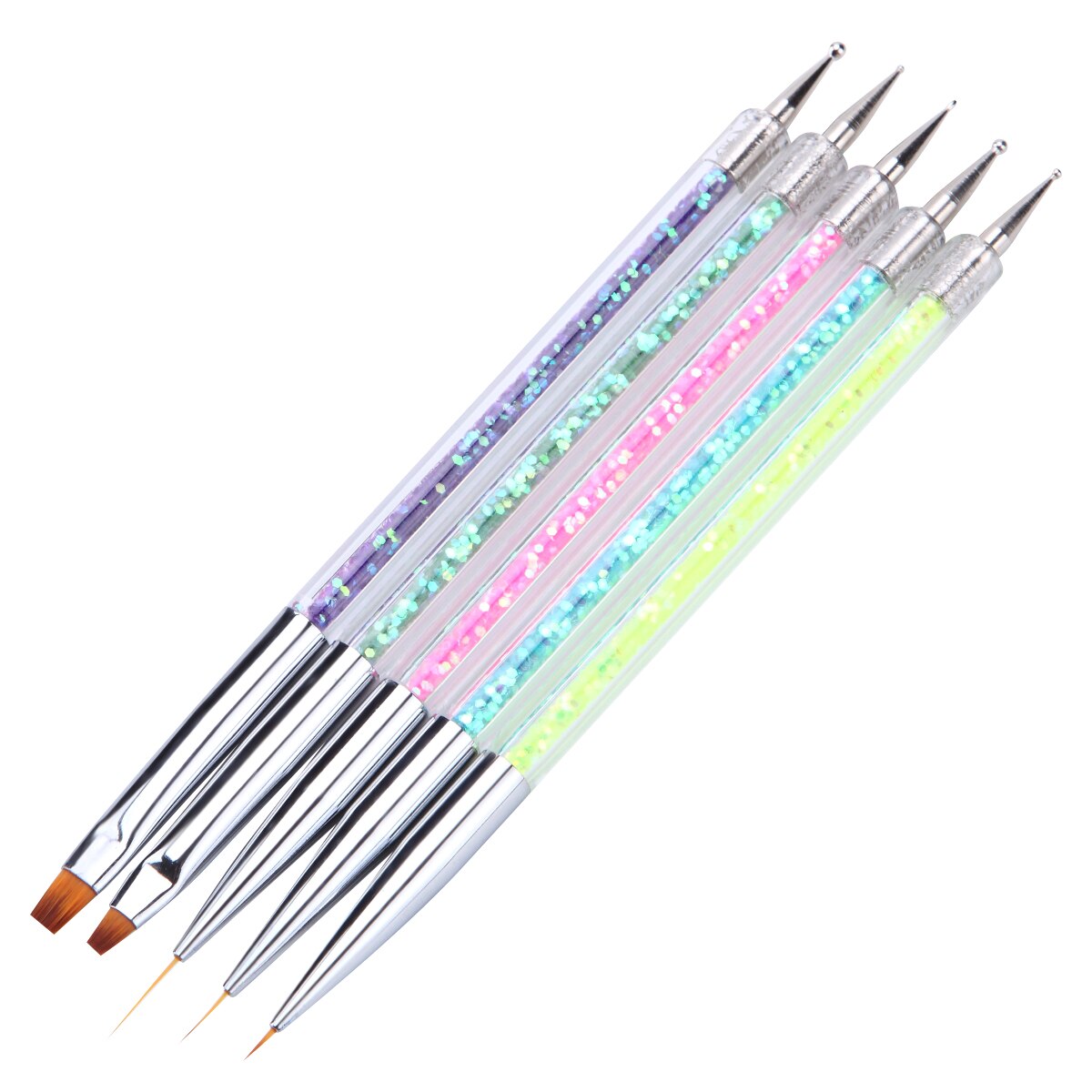 Monja 5 Stks/set Dubbele Hoofd Manicure Borstel Acryl Gel Graveren Pen Strass Kralen Decoratieve Delicate Nail Art Gereedschap