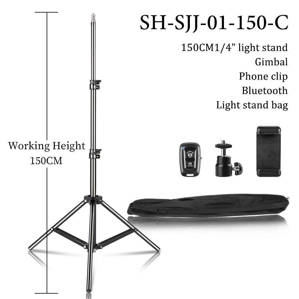 100/150/200cm Selfie treppiede fotografia 1/4 "vite Light Stand estensibile per fotocamera del telefono Softbox Ring Light, con supporto per telefono: Beige