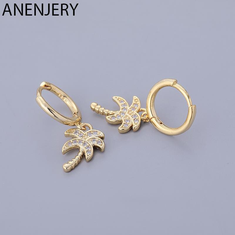 Anenjery prata cor pave zircon coqueiro argola brincos feminino ouro venda quente coreano jóias