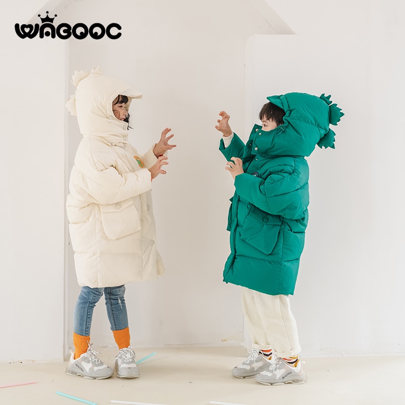 Winter kinder donsjack meisjes dinosaurus warme kinderkleding meisjes afneembare muts 2-3-8 jaar dikke lange jas