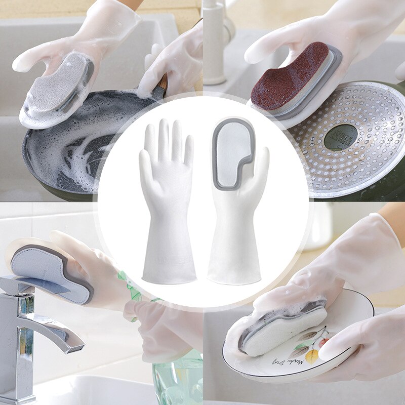 1/2PCS Dishwashing Cleaning Gloves Magic Silicone Rubber Dish Washing Glove for Household Scrubber Kitchen Cleaning Scrub Gloves: 1 Pair 4 in 1