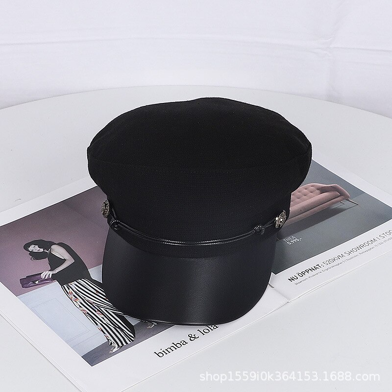 Women Hat Classic Accessories Baker Boy Hat Solid Newsboy Cap Black Cotton Winter Navy Cap Popular Baker Boy Hat: 04