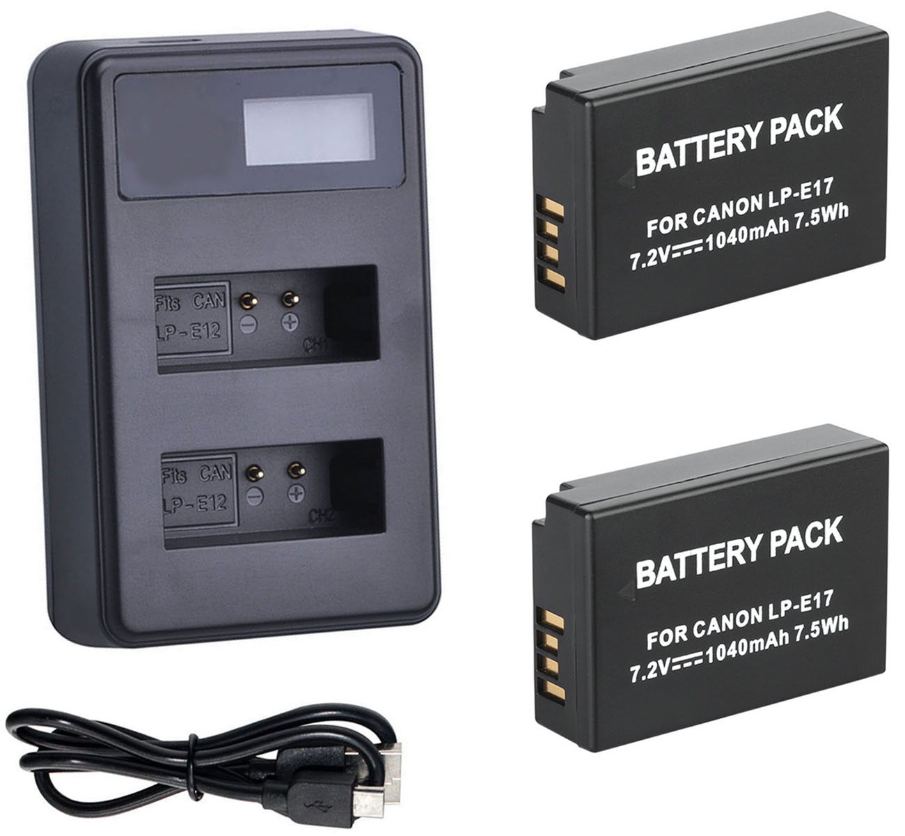 Batterie (paquet de 2) + chargeur pour Canon EOS 77D, 200D, 250D, 750D, 760D, 800D, 8000D, 9000D, EOS rebelle T6i, T7i appareil photo reflex numérique