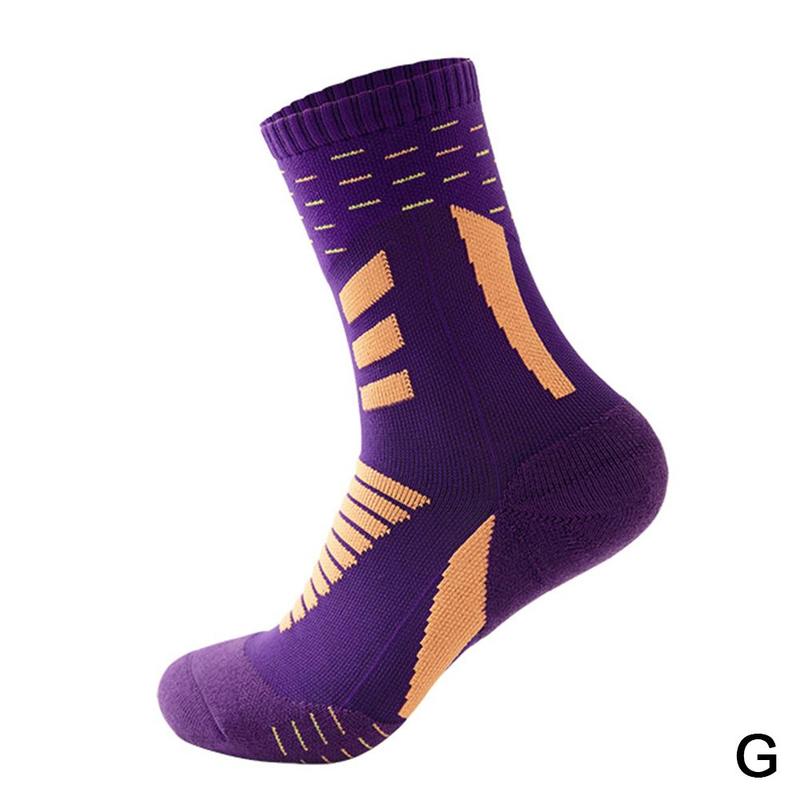 1Pair Cycling Thicken Men Basketball Socks Deodorant Quick-drying Breathable Running Male Sports Long Tube Sock: long purple