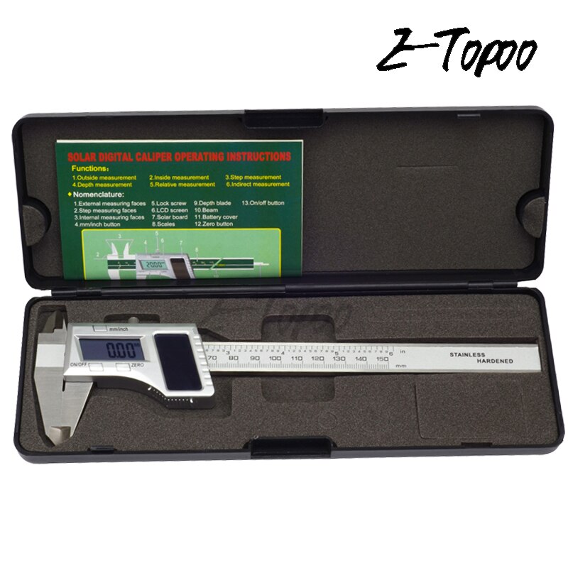 150mm 0.01mm Solar Digital Caliper Slider Caliper Solar Power Stainless Steel Digital Caliper Gauge Micrometer