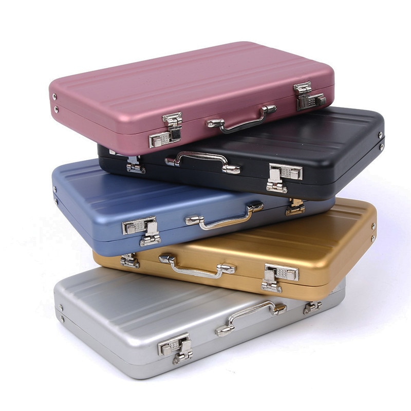 Rectangle Aluminum ID Credit Card Holder Storage Case Box Business Bank Card Holder Suitcase Shape Organizer