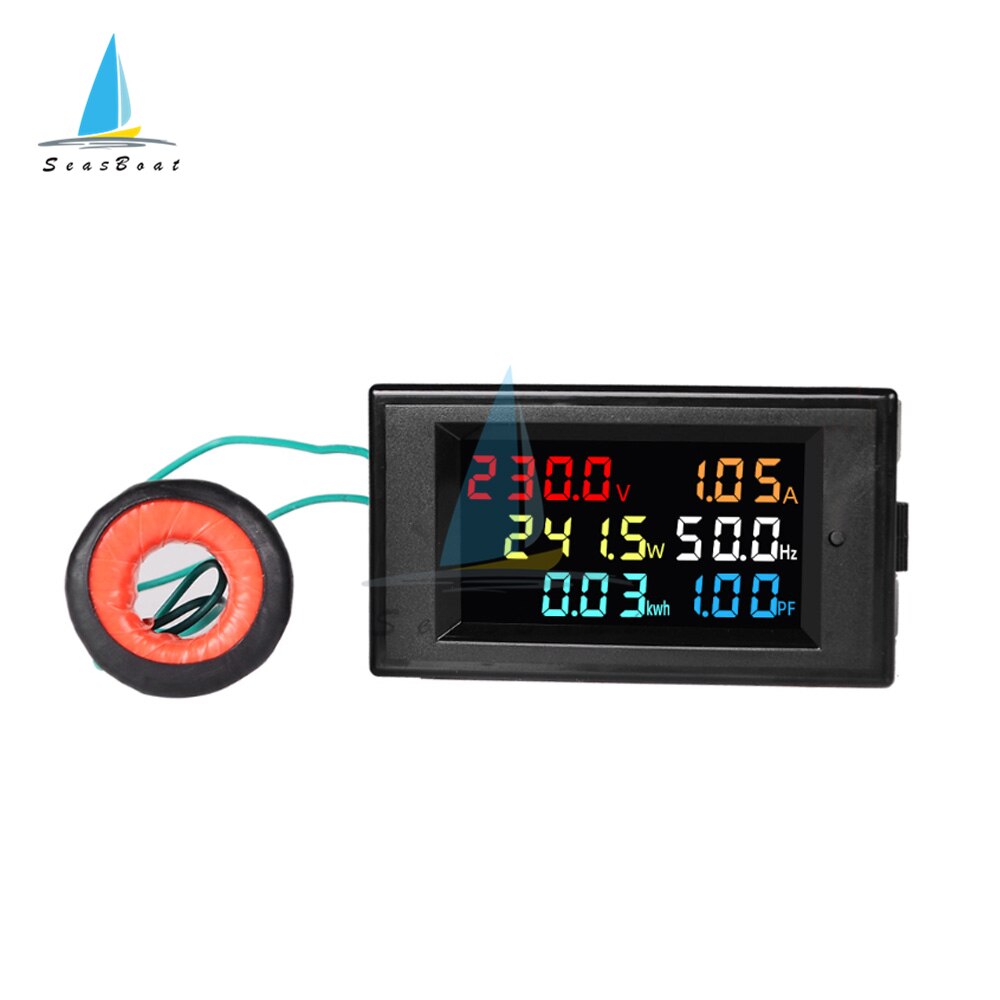 Voltímetro Digital de CA, amperímetro, medidor de energía de potencia CA 80,0-300,0 V/CA 200,0-450,0 V 0-100A, pantalla a Color HD de 180 grados, LED impecable