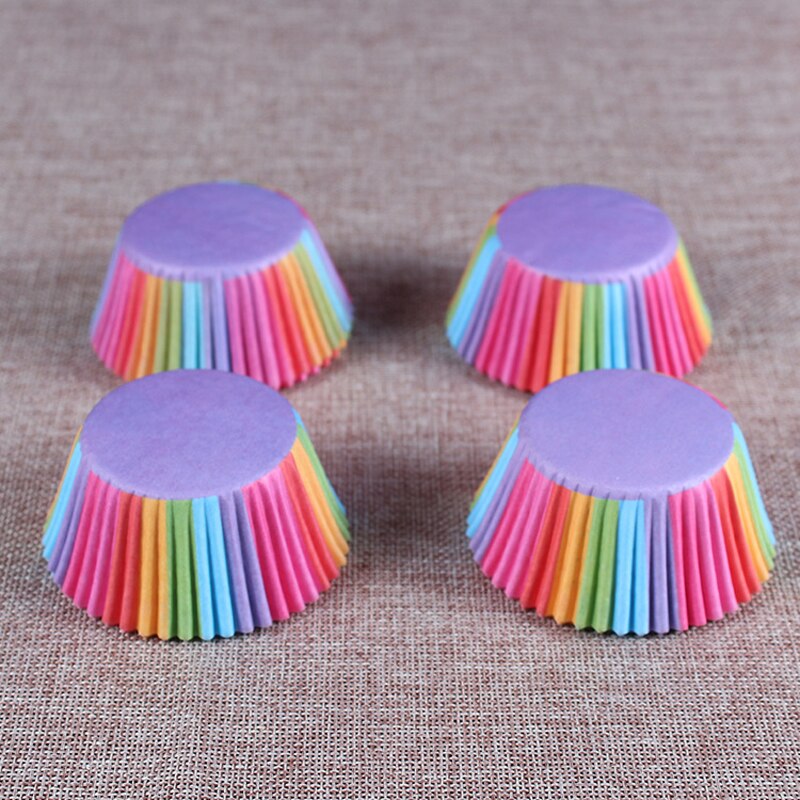 1000 stks Regenboog Kleur Cupcakevoering Bakken Cupcake Papieren Vormpjes Taartdoos Cup Lade Cakevorm Decorating Gereedschap