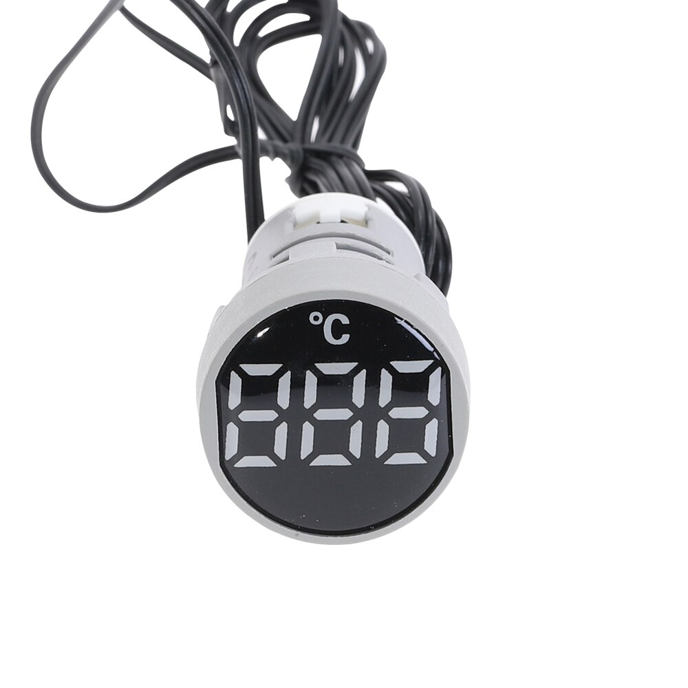Round LED Light Display Thermometer 22mm Mini Digital Temperature Meter Indicator AC 50-380V 220V -20-120'C with 1m Sensor: White