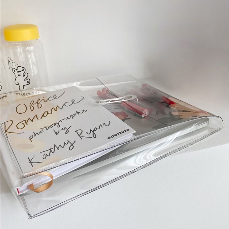 Multifunctional Transparent PVC Winding Storage Bag File Folder Desk Document Makeup Organizer Office Supplies