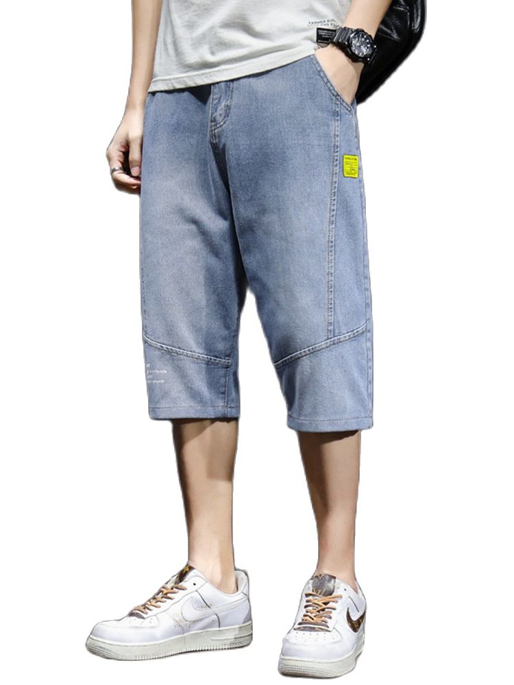 Verão novo denim jeans curto dos homens moda casual fino ajuste de alta qualidade elástico na altura do joelho denim shorts masculinos roupas marca: 28
