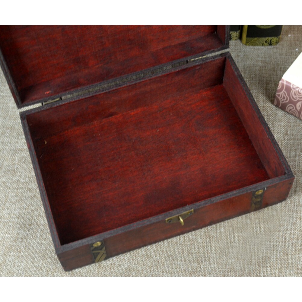 Vintage træ skattekiste opbevaringsboks lås organisator sag foldbar mini lille træ hjem indretning container trinket smykker bin