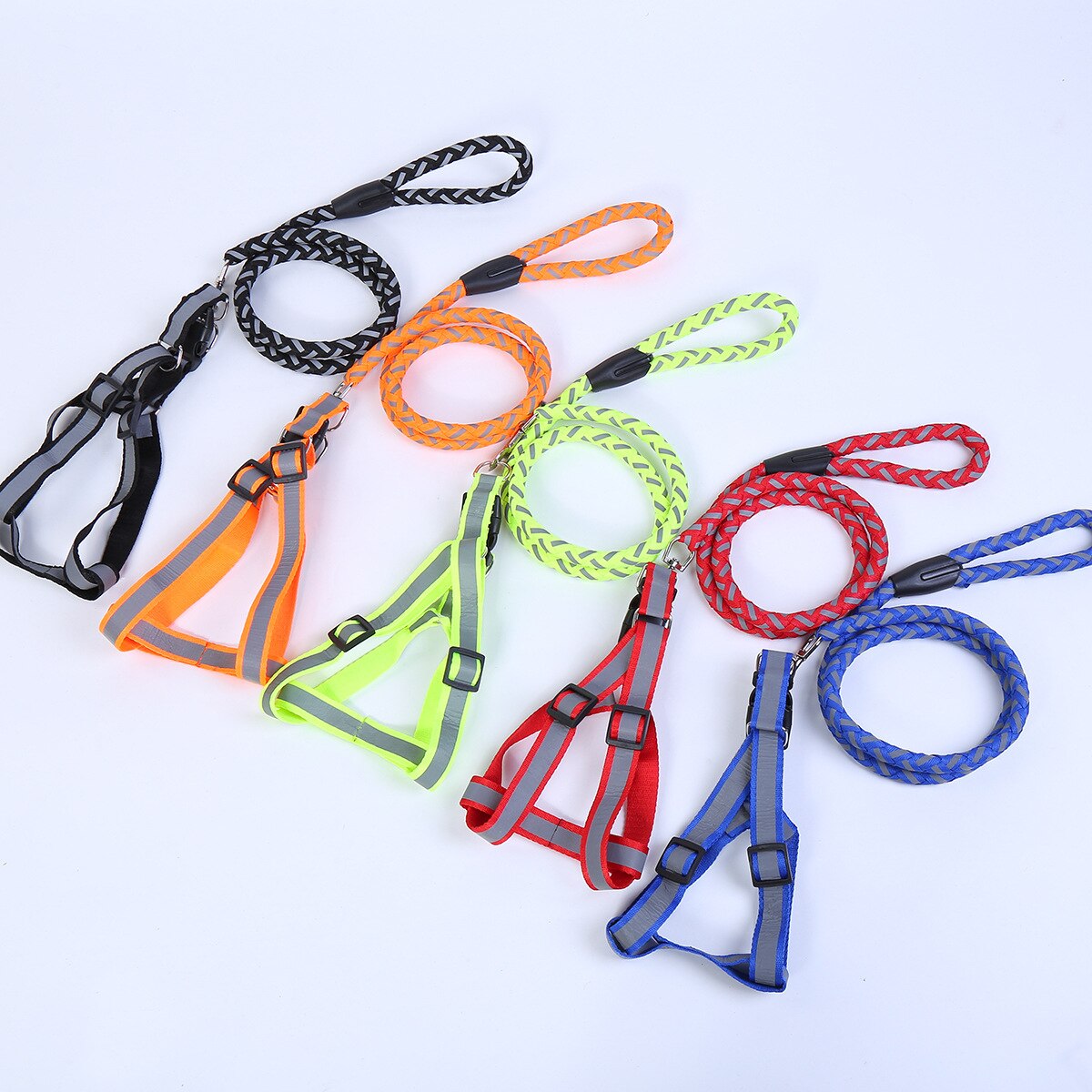 Luminous Harness For Dogs Reflective Dog Harness Leash Set Braided Traction Round Rope Large Medium Small Dog Chain Night Out