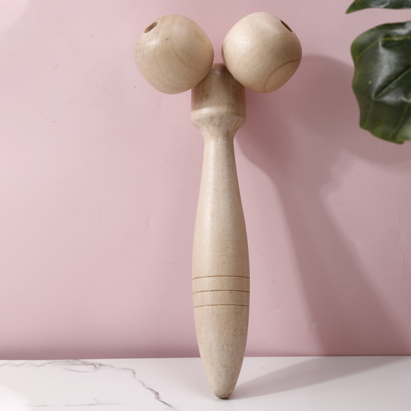 Manual Wooden Massage Equipment Face Roller Big Two Ball Massager Chiropractic Double Roller: Chocolate