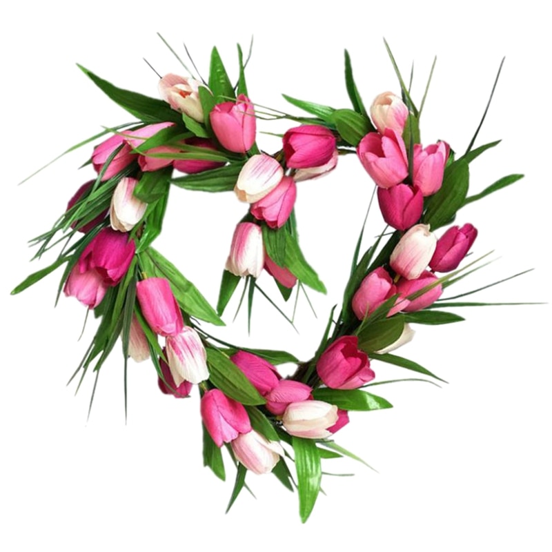 Hjerte kunstig tulipan krans blomsterkranse til hoveddør hjem indretning til vindue væg fest bryllup hængende indretning