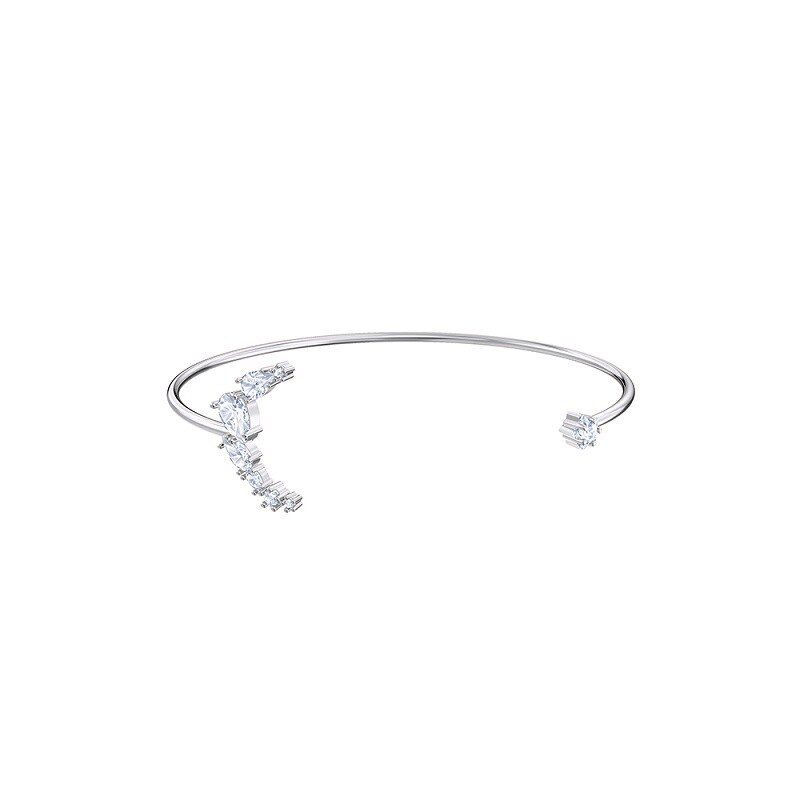 Jewelry SWA1:1, Simple Charm Feather Moon Geometric Crystal Open Bangles For Women: Gold-color