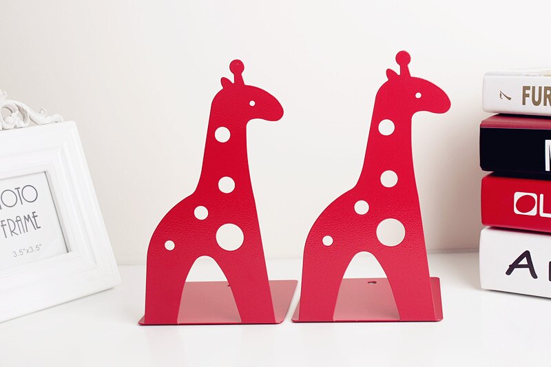 2 Pcs/Set Cute Giraffe and Elephant Book Stand Cartoon Metal Bookend Reading Book Holder Shelf: B