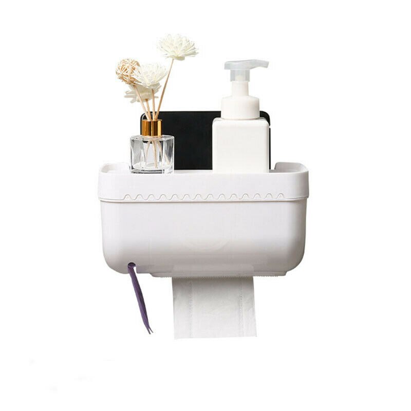 Wall Mounted Toilet Paper Roll Holder Bathroom Tissue Box Dispenser Waterproof Easy Install Rack: White