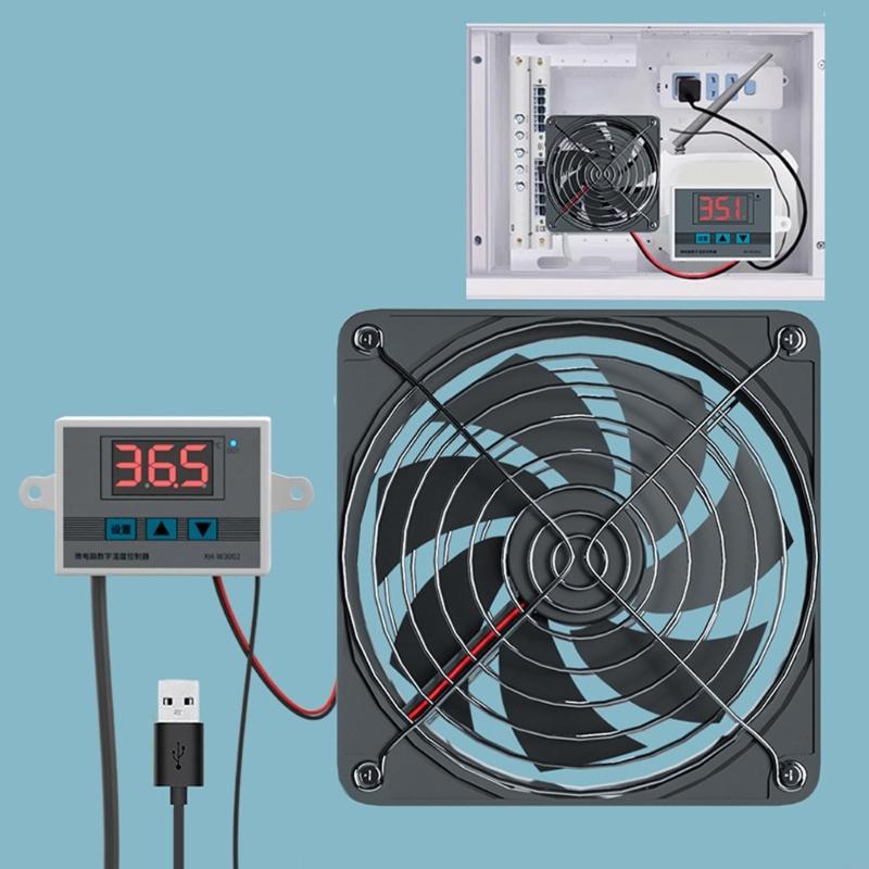 MXLC 2.5W Quiet USB Cabinets Fan with Adjustable Thermostat Metal Grille Cooling Fan for Home Theater and Pet Kennels