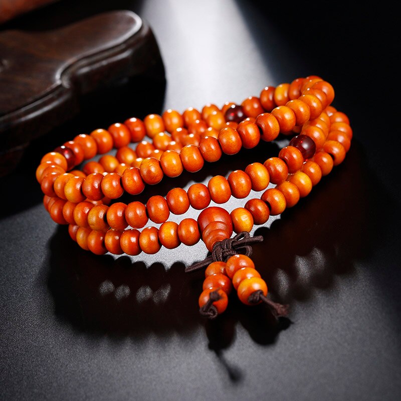 Pulseiras de sândalo 108, pulseiras de contas de oração ultraleve de 6mm de contas de estiramento, braceletes e joias para homens e mulheres: 108 Orange 6mm