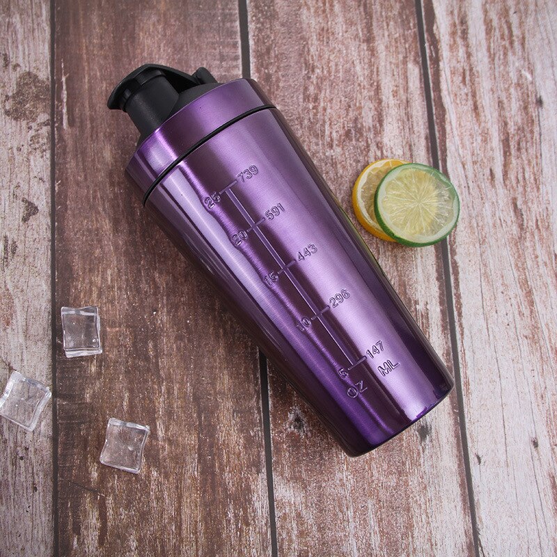 Stainless Steel Protein Shaker Bottle Gym Shake Kettle Sports Milk Shake Mixer Water Bottle Whey Protein For Fitness BPA Free: Purple