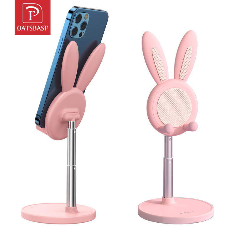 Oatsbasf Cute Cell Phone Stand for Desk, Angle Height Adjustable Bunny Phone Holder Stand, for All Mobile Phones, Tablets