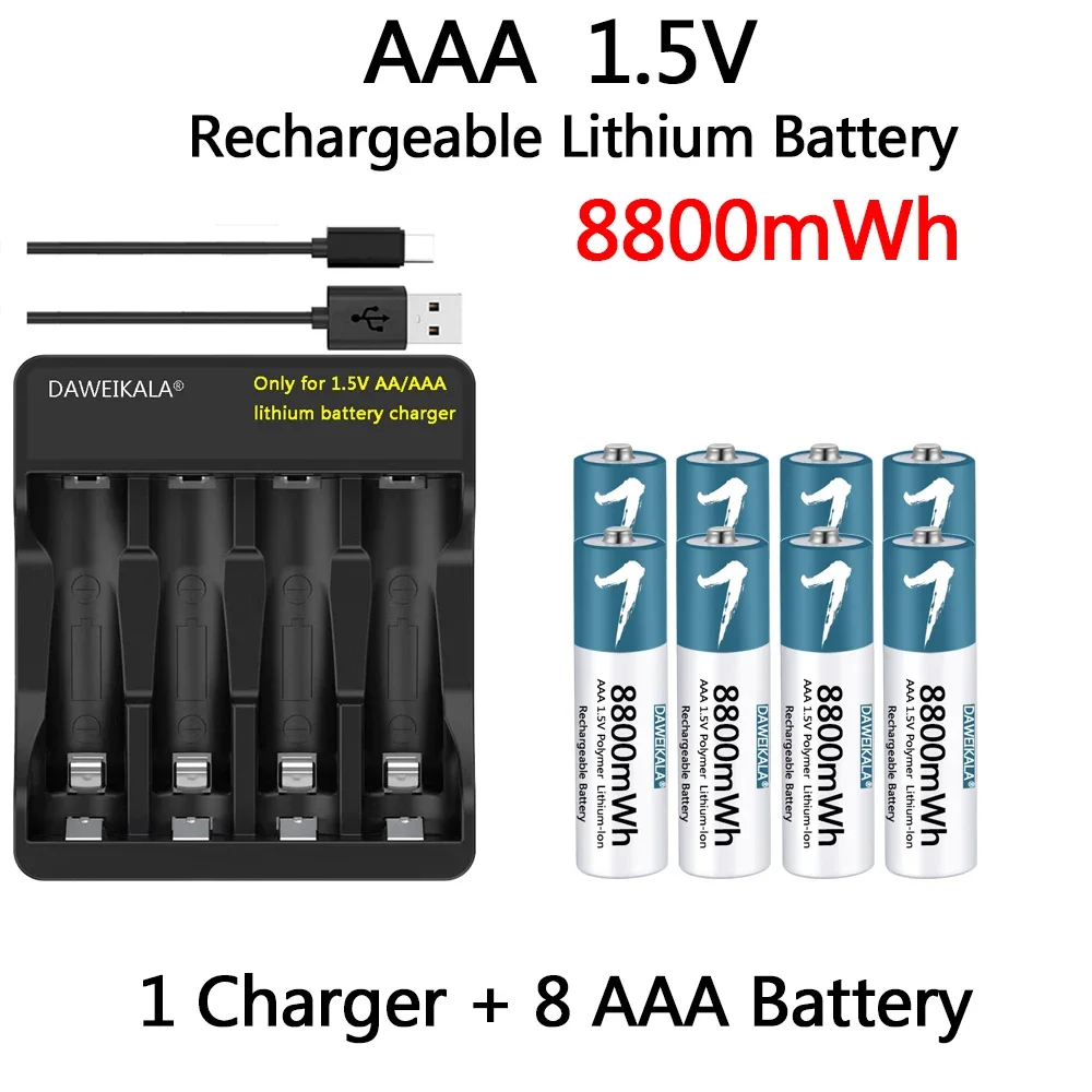 AAA Battery 1.5V Rechargeable Polymer Lithium-ion Battery AAA Battery for remote control mouse Electric toy with USB charger: Red