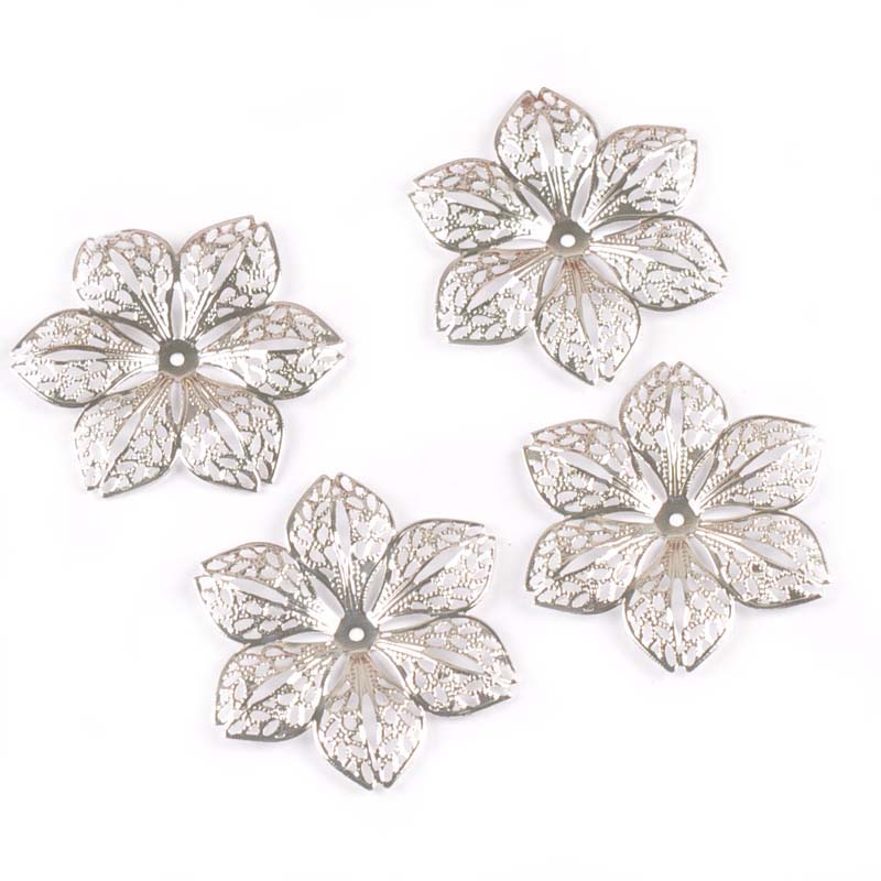 10 Uds. De Artesanía de Metal de flores huecas, envolturas de filigrana, conectores para pendientes, fabricación de joyas, accesorios de decoración para álbum de recortes, 43mm, ykl0782: Silver