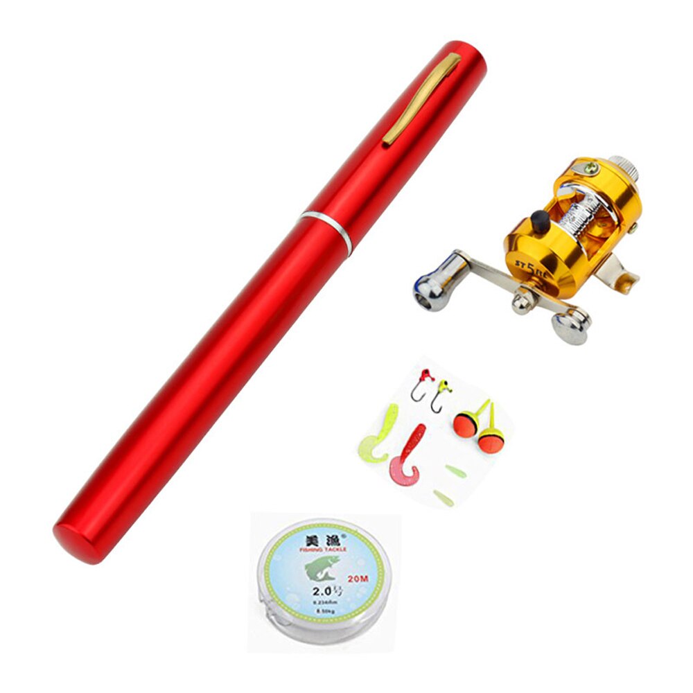 Mini Portable Pocket Fishing Rod / Aluminium Alloy / Pen Shape / 1M Fishing Reel / Soft Bait / Jig Hook Float Fishing Tackle: Red