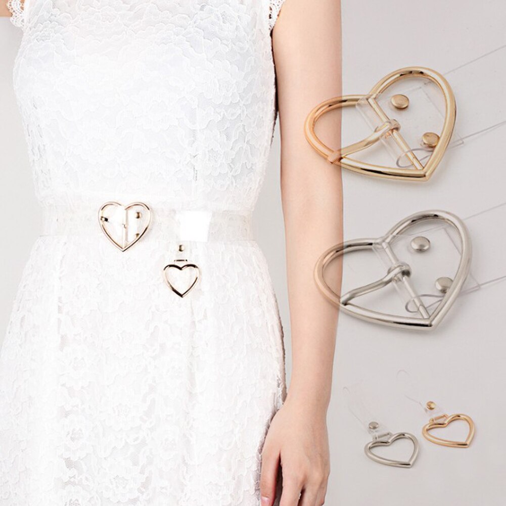 Clear Heart Belt Women Simple Plastic PVC Transparent Dress Belts For Jeans Metal Pin Buckle Trouser Waistband