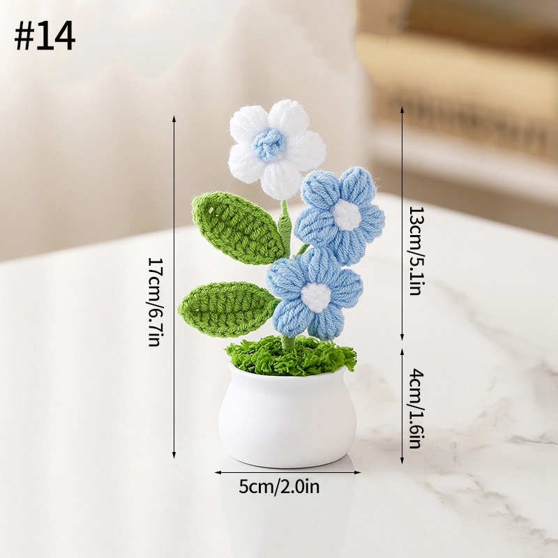 Plantas en macetas pequeñas de ganchillo hechas a mano, bonita flor de simulación, decoración Interior de escritorio para oficina y coche, de flores artificiales: Gris